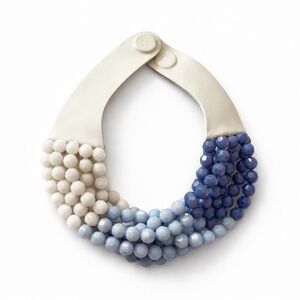 Fairchild Baldwin Italian Leather Ombré Beaded Necklace Gradated Cornflower New
